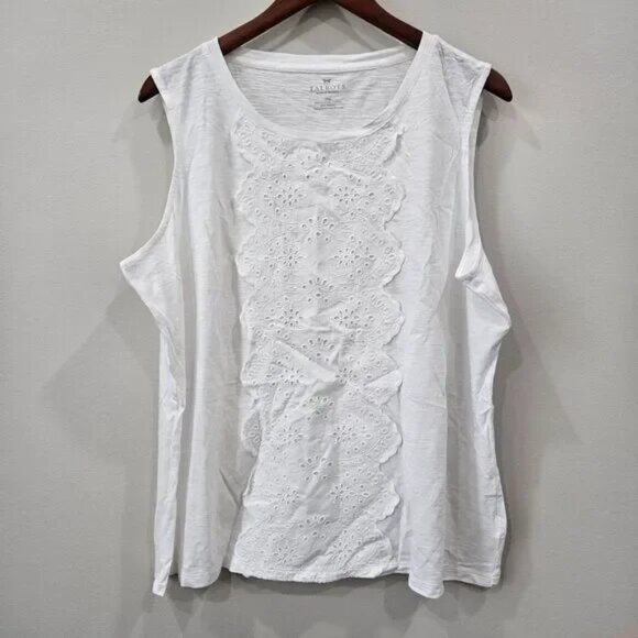 Talbots Womens Eyelet Tank Top 2XP White Summer Dainty Feminine Cottagecore - Picture 1 of 7